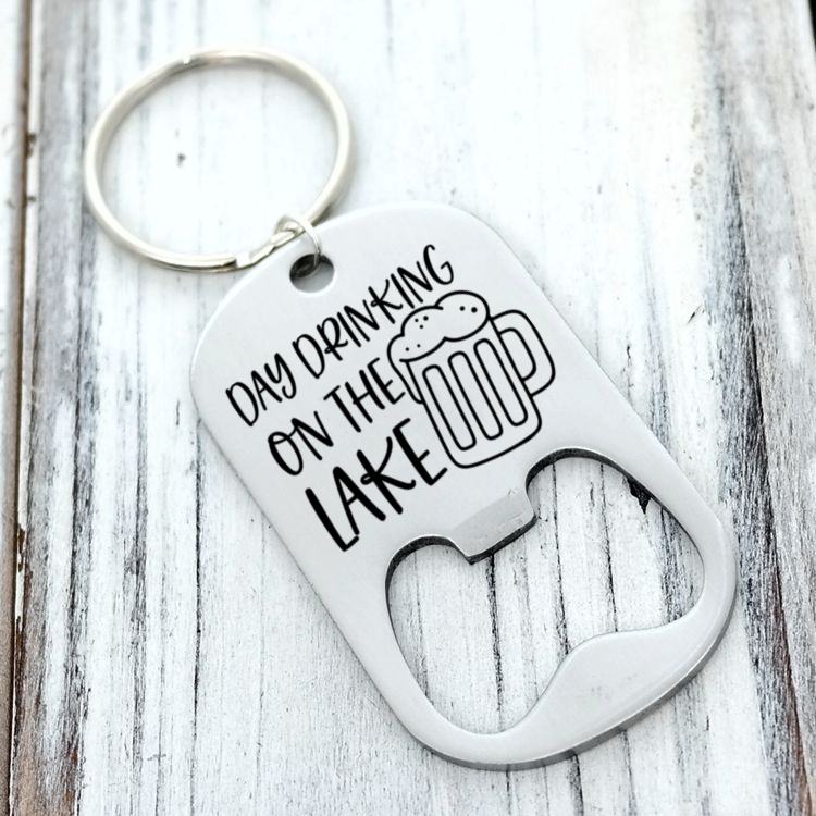 Day Drinking On The Lake Bottle Opener Keychain Personalized Back